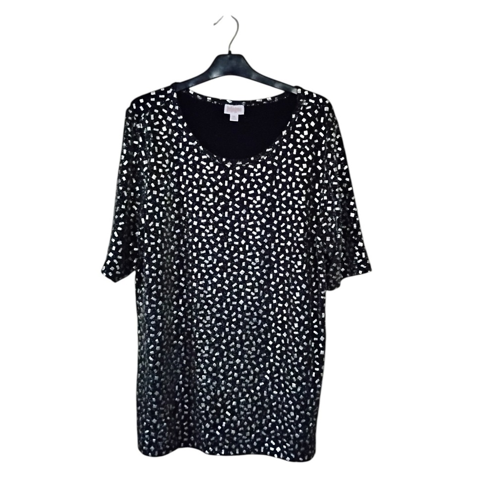 LuLaRoe Irma Tunic Top 3XL Black Silver Metallic Foil Confetti Scoop Neck Party